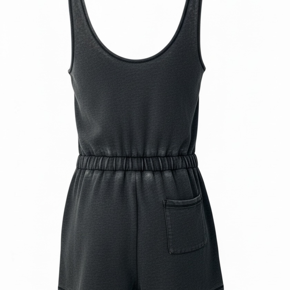 Mossimo Supply Co Gray Knit Romper Sleeveless Drawstring Waist Casual Size L - Picture 6 of 11